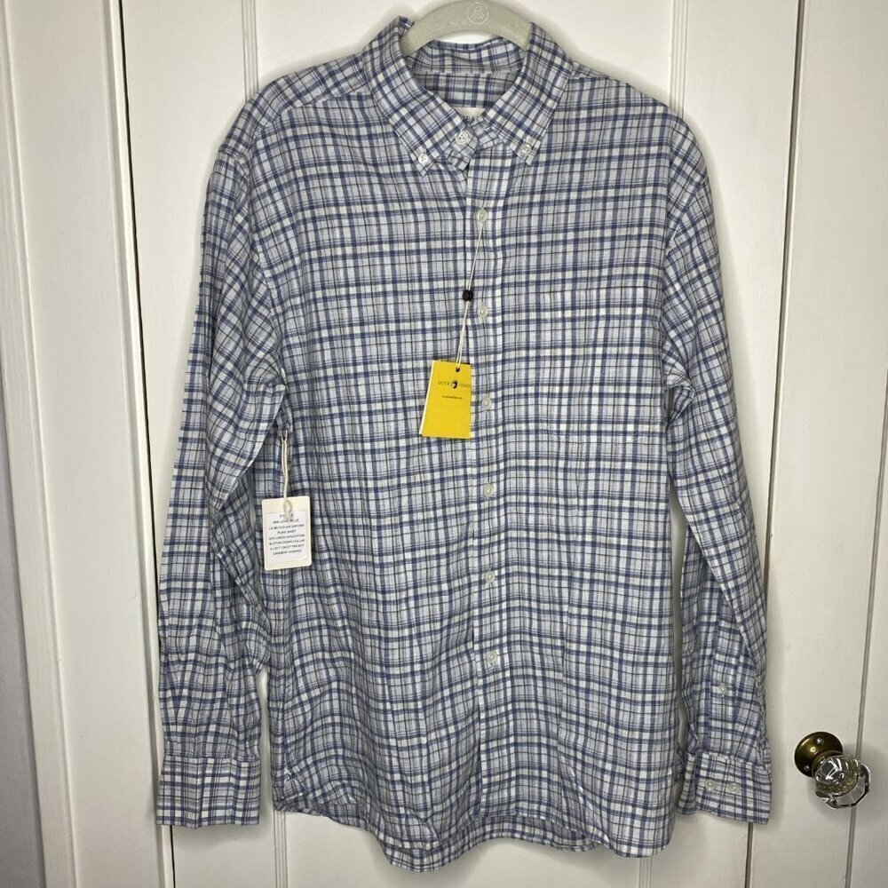 Duck Head Farris Linen Cotton Oxford Light Blue Plaid Medium $108 MSRP #2